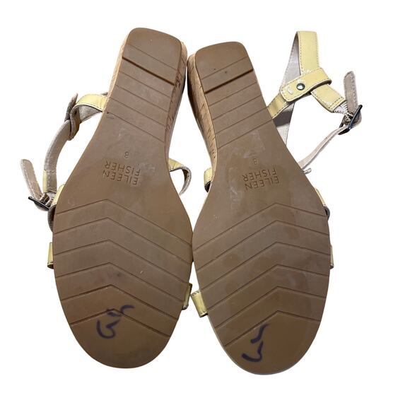 Eileen Fisher Yellow Leather Buckle Closure Espadrille Wedge Sandal Size 8 EUC - Picture 6 of 7